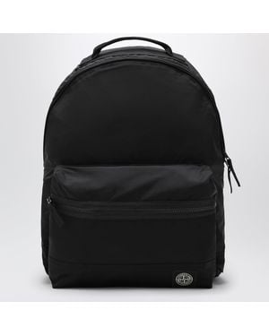 Stone Island Sac À Dos Noir En Nylon Avec Patch Logo