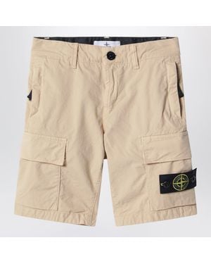 Stone Island Cargo Shorts With Compass Logo Patch - Natural