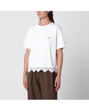Weekend by Maxmara Weißes T-Shirt Aus Baumwolle Mit Spitzenbesatz