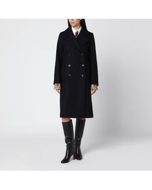 Dries Van Noten Schwarzer Zweireihiger Mantel Aus Wollmischung