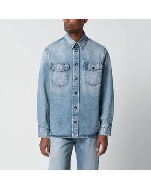 Versace Stone-washed Denim Shirt With Studs - Blue