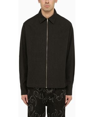 AIREI Cotton Zipped Shirt Jacket - Black