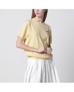 Prada Pull Couleur Crème En Mélange De Soie Avec Logo - Neutre