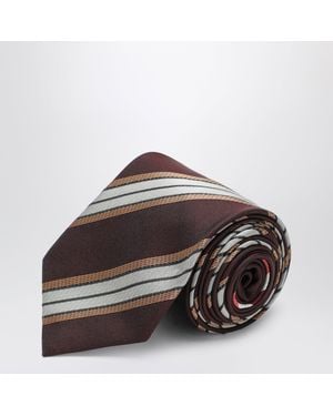 Dries Van Noten Striped Silk Tie - Brown