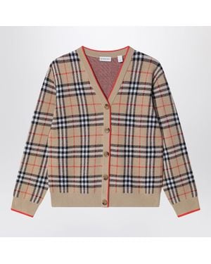 Burberry Cardigan Check En Laine - Marron