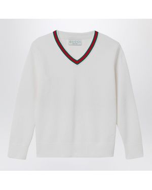 Gucci Pull Blanc Avec Ruban Web