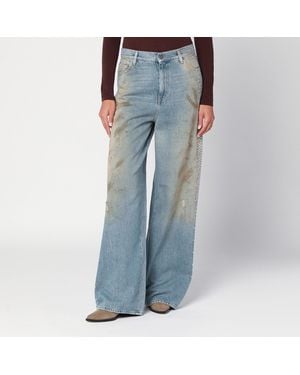 Golden Goose Wide Light Jeans, Sand-Wash Distressed Effect - Blue
