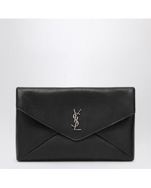 Saint Laurent Cassandre Large Envelope Clutch Bag With Logo - Black