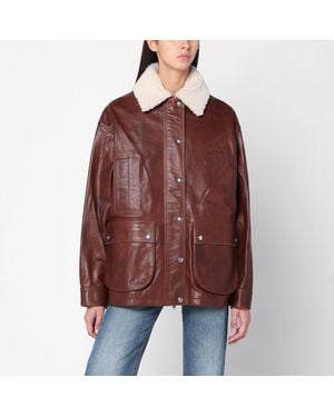Halfboy Leather Jacket With Shearling Collar - Red
