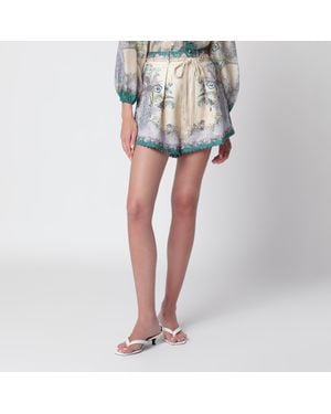 Zimmermann Cream Linen Indra Shorts - Blue