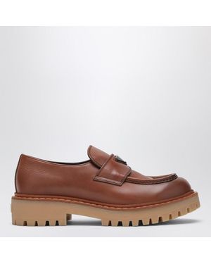 Prada Ebony Leather Loafers - Brown