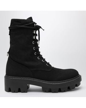 Prada Canvas Lace-Up Ankle Boots - Black