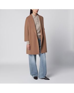 Max Mara Camel Double Wool Wrap Coat - Blue