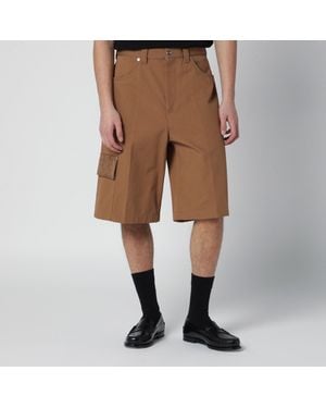 Gucci Camel Cargo Bermuda Shorts With Gg Details - Brown