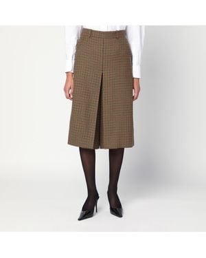 Saint Laurent Checked Wool Culotte Skirt - Natural