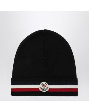 Moncler Beanie With Tricolour Band - Black