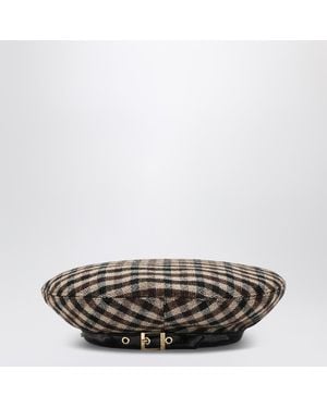 Ganni Check Wool Beret - Brown