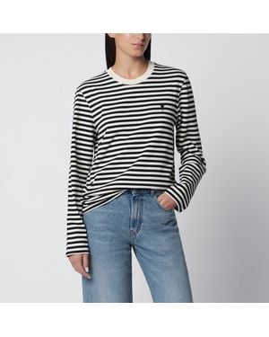 Ami Paris Schwarz/Elfenbein Gestreiftes Ami De Coeur T-Shirt