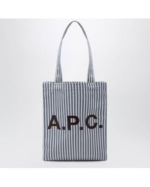 A.P.C. Borsa Tote Lou Azzurra A Righe - Bianco