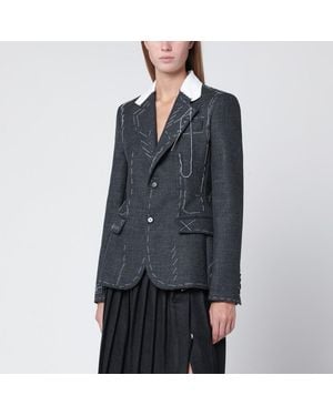 Moschino Veste Grise En Toile De Laine Brodée - Bleu