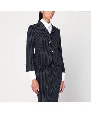 Thom Browne Giacca navy motivo gessato in lana - Blu