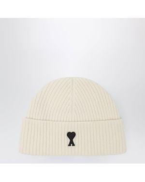 Ami Paris Wool Ami De Coeur Beanie - Natural
