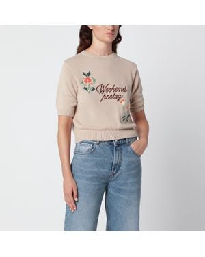Weekend by Maxmara Sand Cotton Jumper With Embroidery - Blue