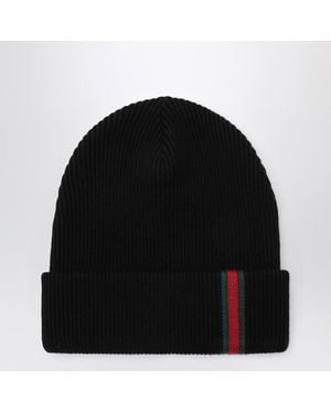Gucci Berretto in lana con dettaglio web - Nero