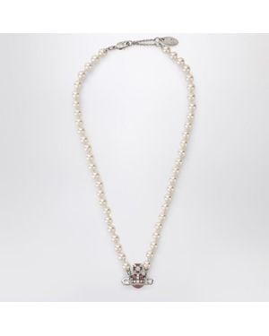 Vivienne Westwood Collana kitty pearl con finitura platino - Bianco