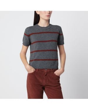 Alexandra Golovanoff Mini Andre Stripes 21 Cashmere T-Shirt - Grey