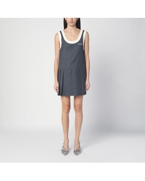 Miu Miu Graues Kurzes Kleid Mit Plissiertem Rock - Blau