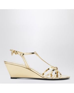 Prada Platinum Leather Wedge Sandals - Natural