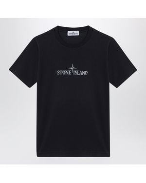Stone Island T-Shirt Écru En Coton Avec Logo Imprimé - Noir