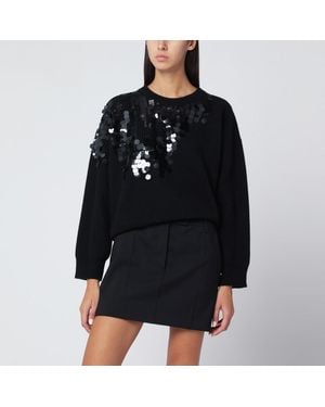 Roberto Collina Maglione con ricamo con paillettes - Nero