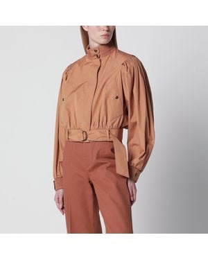 Chloé Ruched Short Cotton Poplin Jacket - Brown
