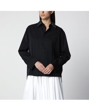 Bottega Veneta Light Wool Twill Shirt With Braided Leather Collar - Black