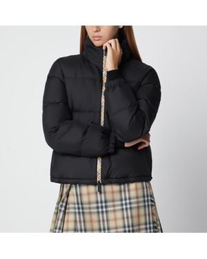 Burberry Zip-Up Down Jacket With Check Detail - Black