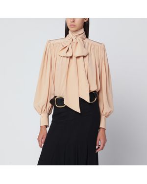 Chloé Ruched Sand-Coloured Blouse With Lavallière Tie - Black