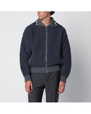 Versace Dunkelgraue Strickjacke Aus Wolle Mit Reißverschluss - Schwarz