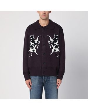 New Amsterdam Surf Association Cardigan a polo prugna con intarsio - Nero