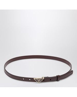 Prada Cintura in saffiano con triangolo logo - Marrone