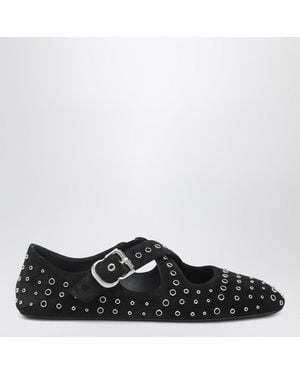 Alaïa Flat Ballerinas In Suede With Crossed Straps And Eyelets - Black