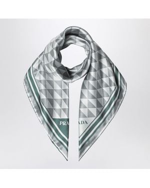 Prada Emerald Printed Silk Twill Scarf 90X90 - Metallic
