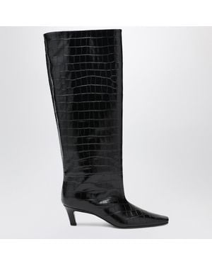 TOTEME Croc-Embossed Leather Boots - Black