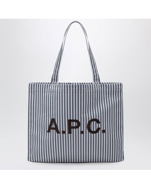A.P.C. Borsa Tote Lou Large Azzurra A Righe - Metallizzato