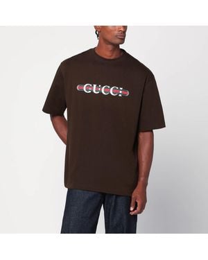 Gucci T-Shirt With Logo Print - Brown