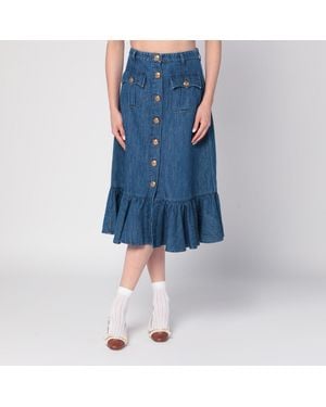 Valentino Blue Denim Midi Skirt