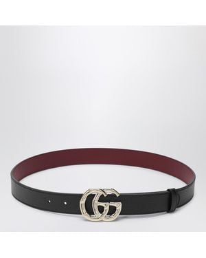 Gucci Schwarzer Ledergürtel Mit Gg Marmont Bambus-Schnalle - Rot