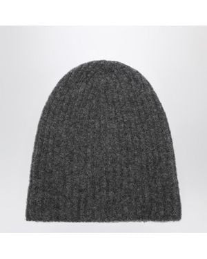 Roberto Collina Berretto antracite in cashmere a coste - Grigio