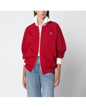 Ami Paris Felpa Con Zip Ami De Coeur Rossa/Avorio - Rosso